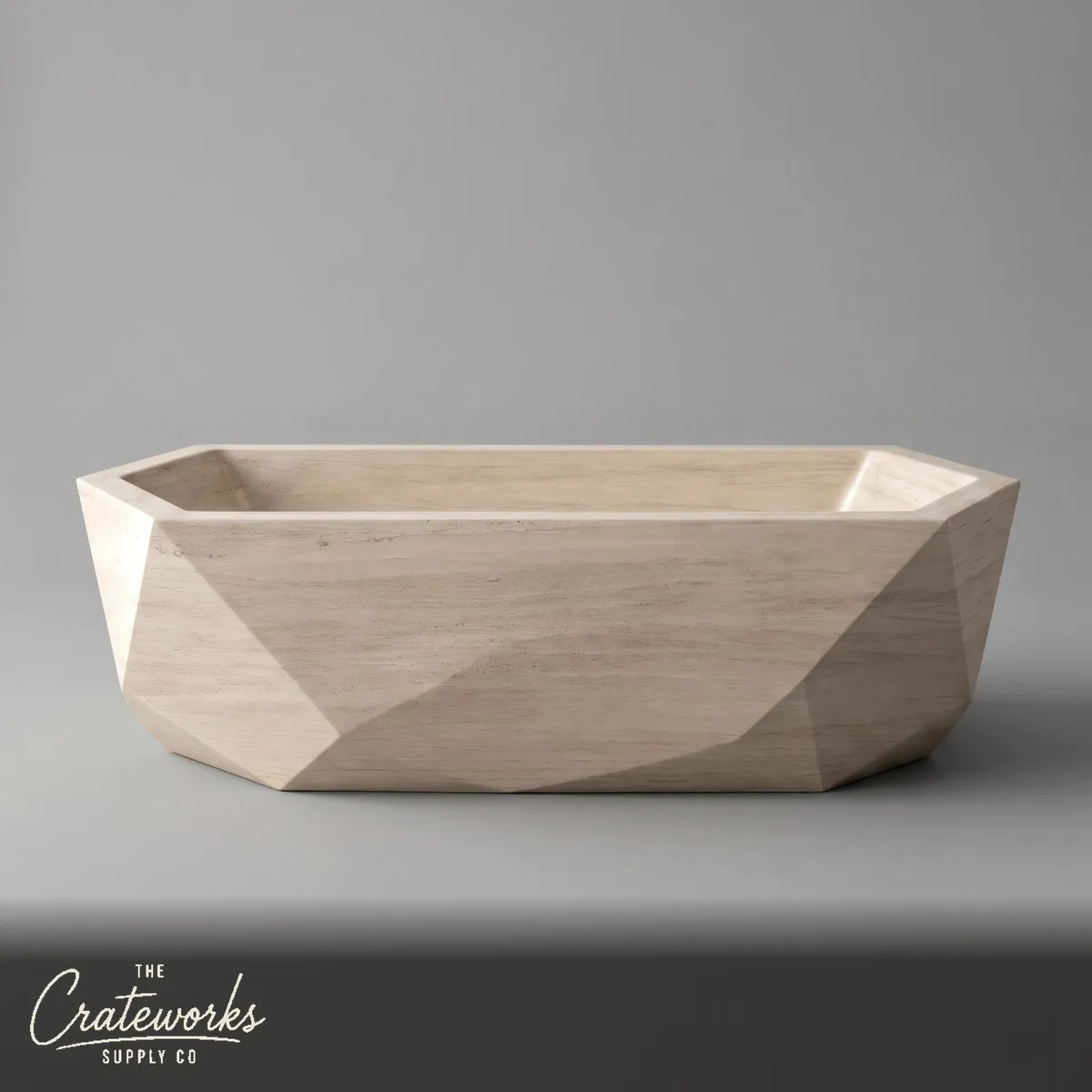 Marble bathtub — Geometric Faceted Exterior — 71" Length — Pearl Linen limestone