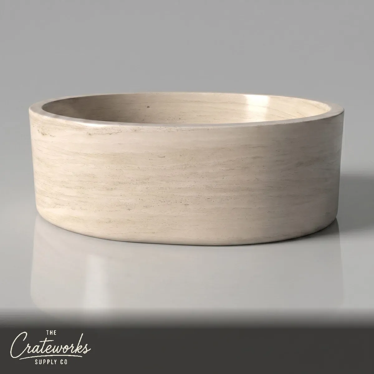Marble bathtub — Hand-carved oval freestanding — 65 Inch Length — Pearl Linen limestone