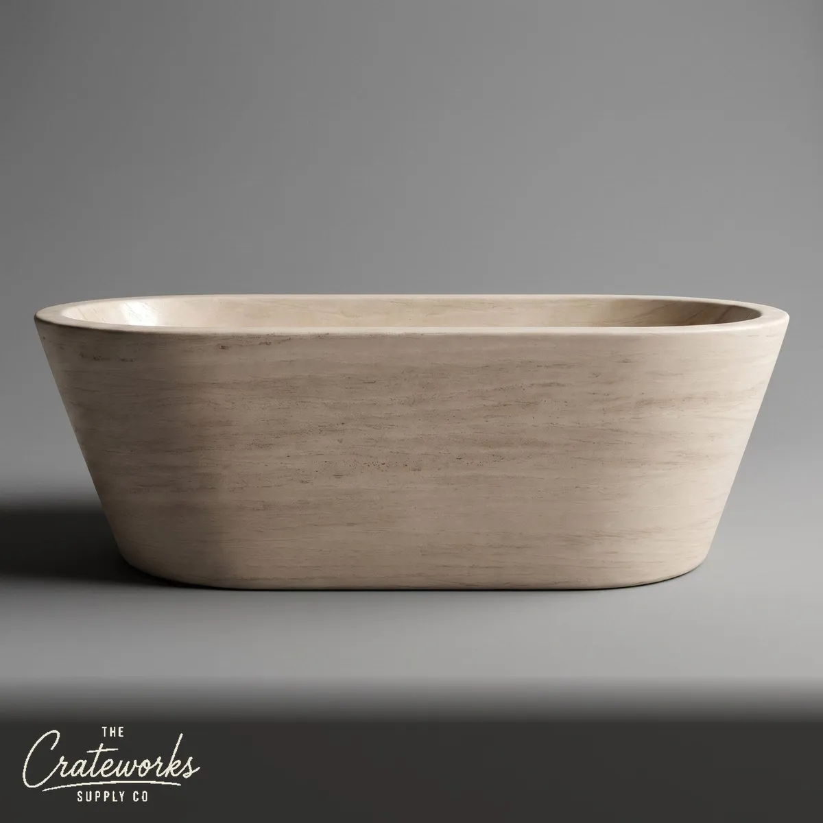 Marble bathtub — Oval Freestanding Design — 71" Length — Pearl Linen limestone