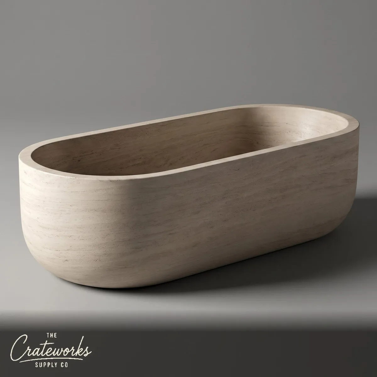 Marble bathtub — Oval freestanding design — 71 Inch Length — Pearl Linen limestone