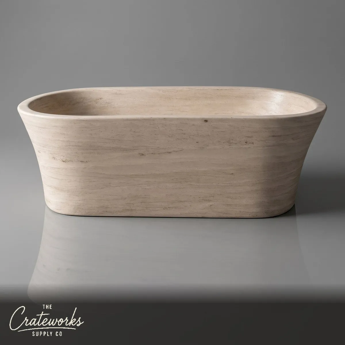 Marble bathtub — Oval freestanding design — 71 Inch Length — Pearl Linen limestone (180 cm)