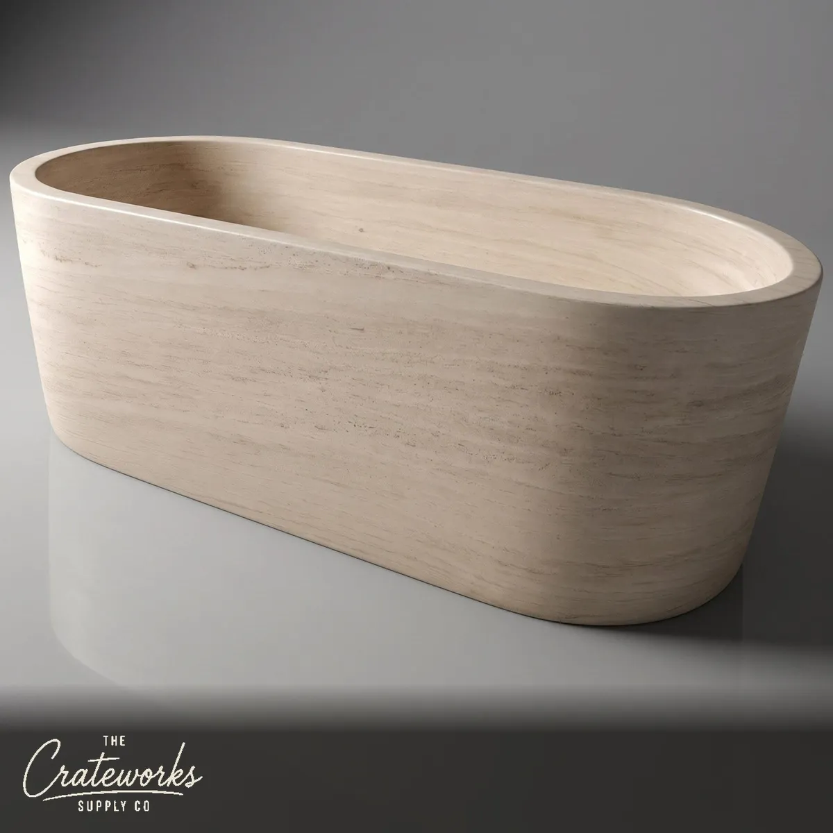 Marble bathtub — oval freestanding tub — 71 Inch length — Pearl Linen limestone