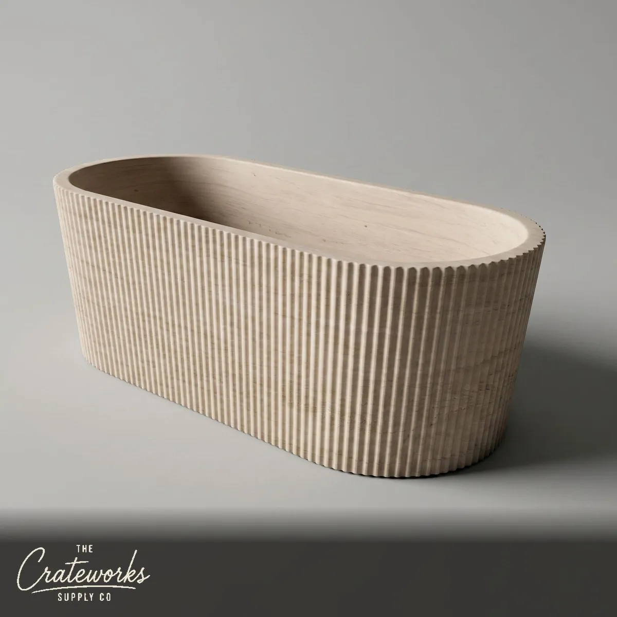 Marble tub — Fluted exterior design — 70.87" Length — Pearl Linen limestone