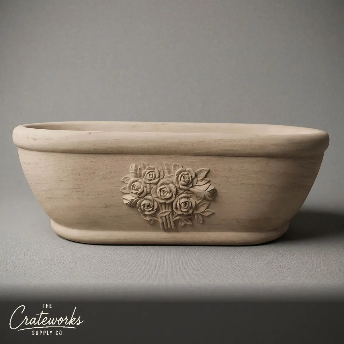 Marble tub — Hand-carved floral design — 71 Inch Length — Pearl Linen limestone