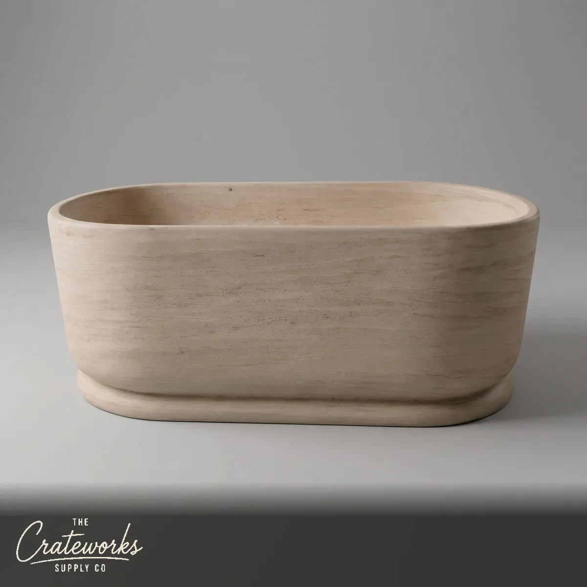 Marble tub — Oval pedestal design — 71" L — Pearl Linen limestone