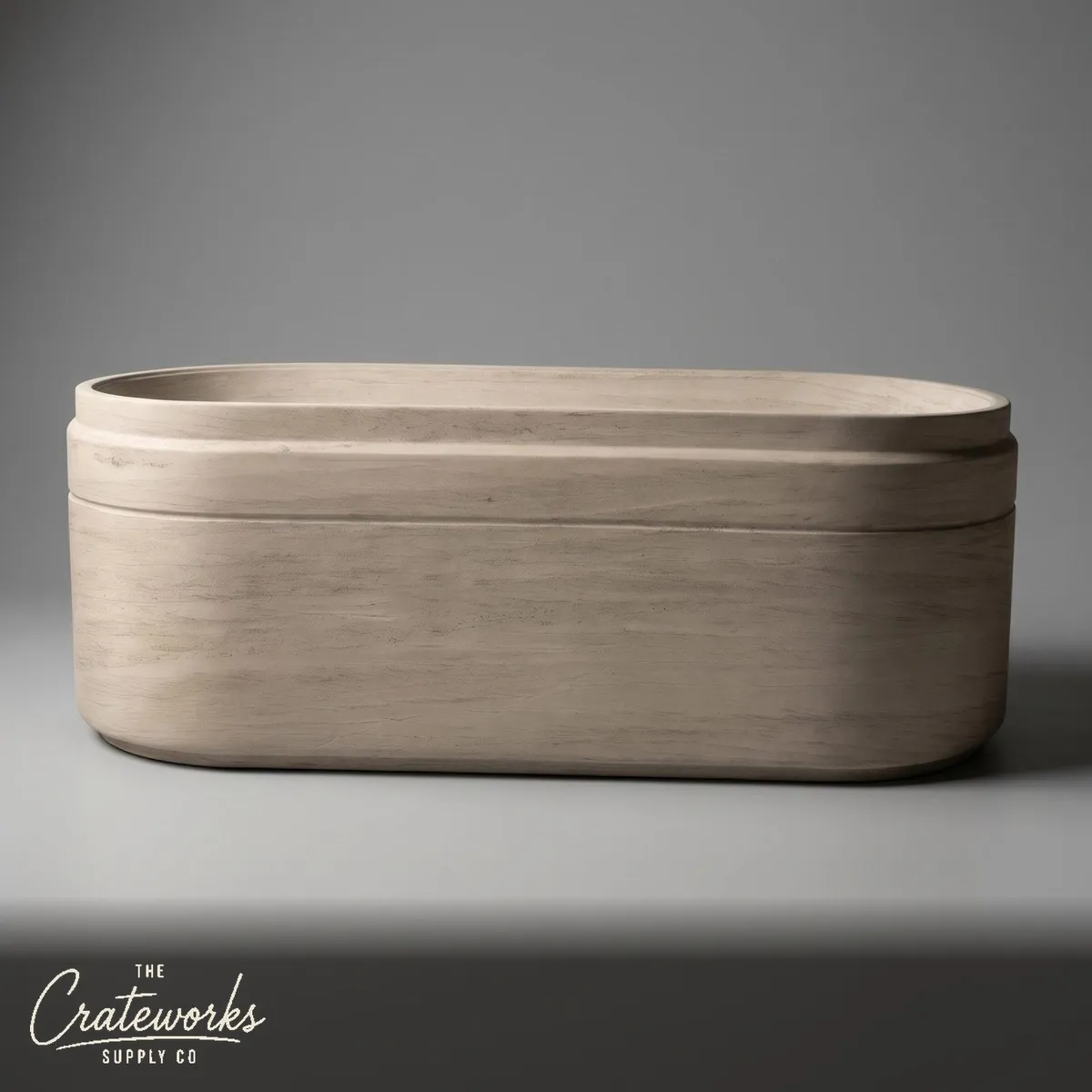 Marble tub — Textured oval freestanding — 70.87" Length — Pearl Linen limestone