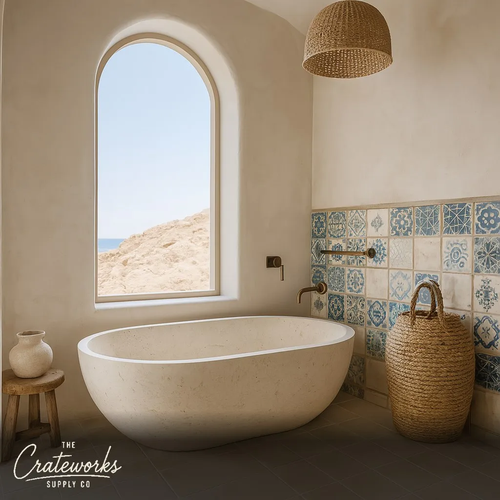 Limestone Bathtub - Modern freestanding natural stone beige bathtub