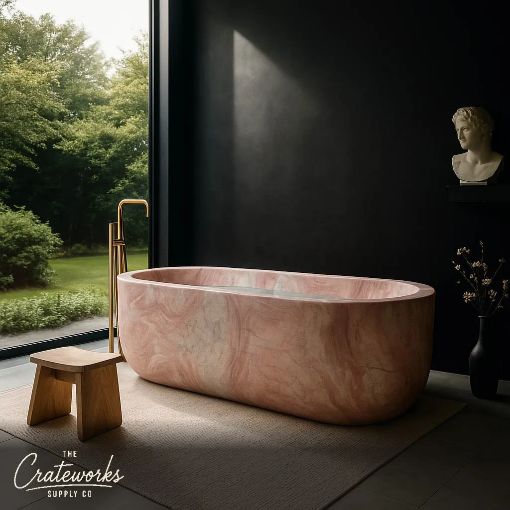 Pink Marble Bathtub 70.87" Length