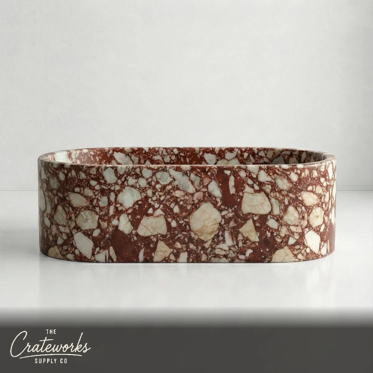 Red Bulgari Marble Freestanding Bathtub - Elliptical