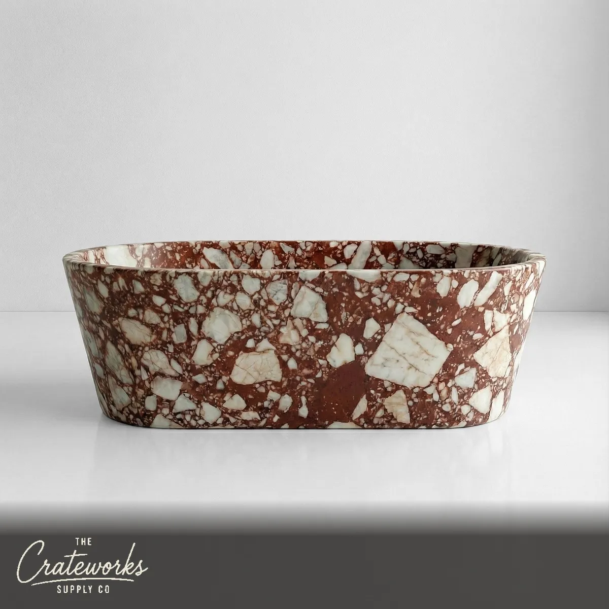 Red Bulgari Marble Freestanding Bathtub - Tapered