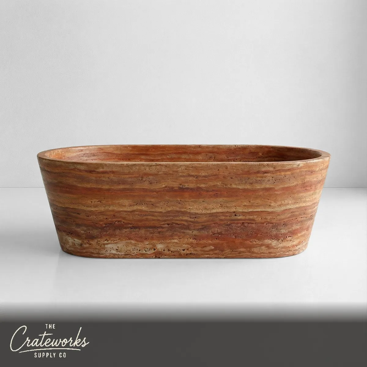 Red Travertine Freestanding Bathtub - Tapered