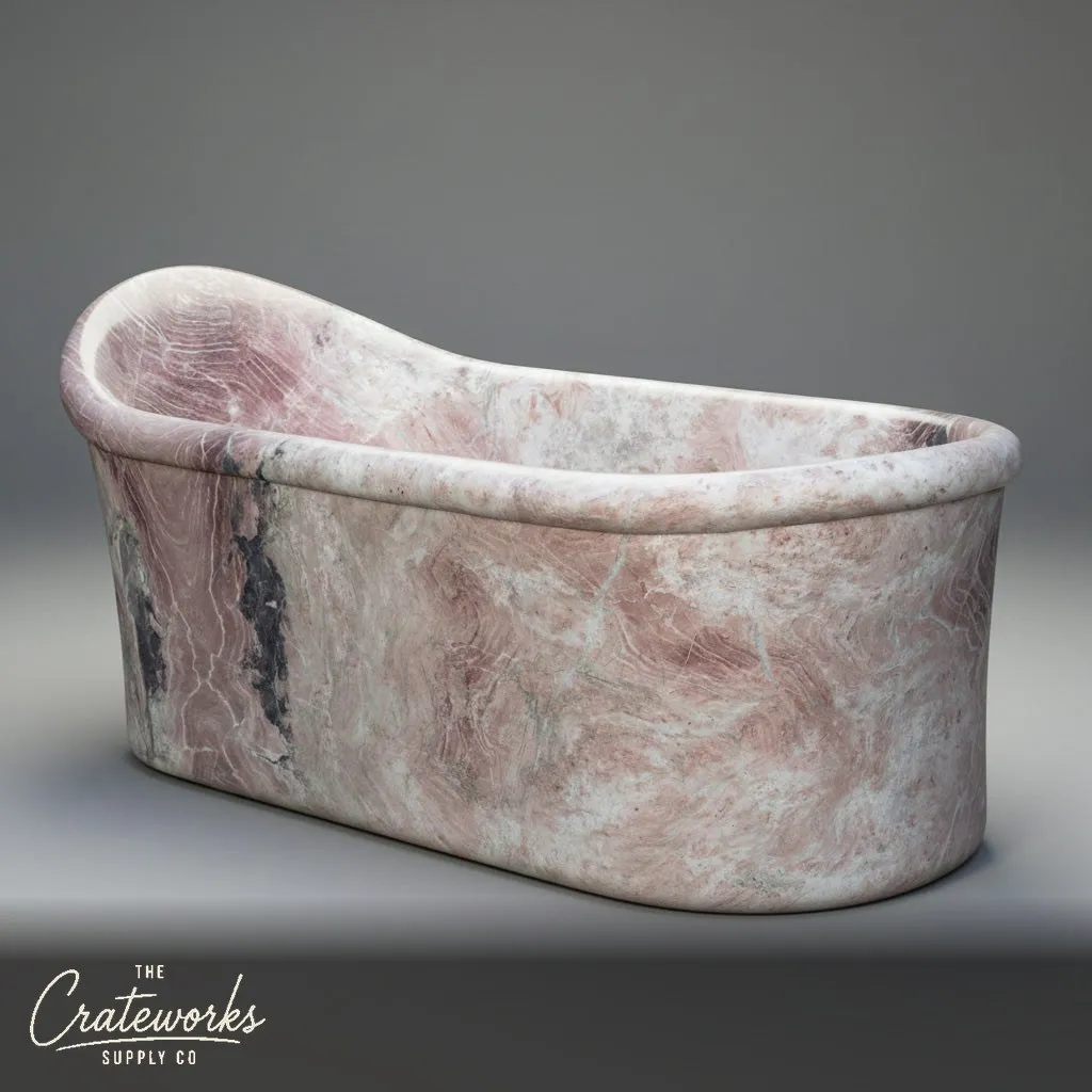 Marble bathtub — Oval Slipper Shape — 70.87 Inch Length — Rosa Eterea Pink, detail 1