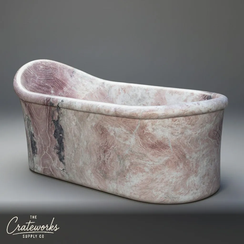 Marble bathtub — Oval Slipper Shape — 70.87 Inch Length — Rosa Eterea Pink