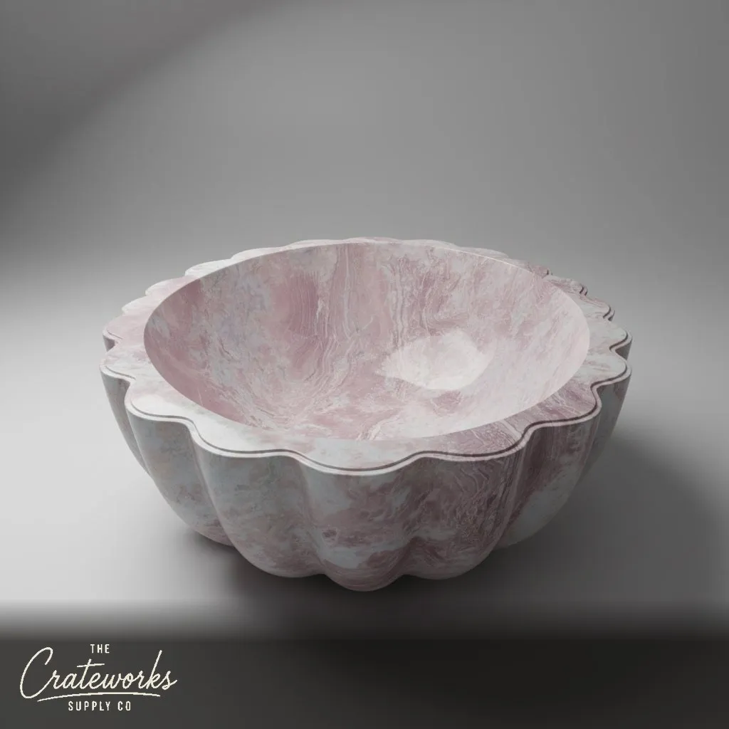 Stone tub — Scalloped oval design — 70.87" Length — Rosa Eterea Pink