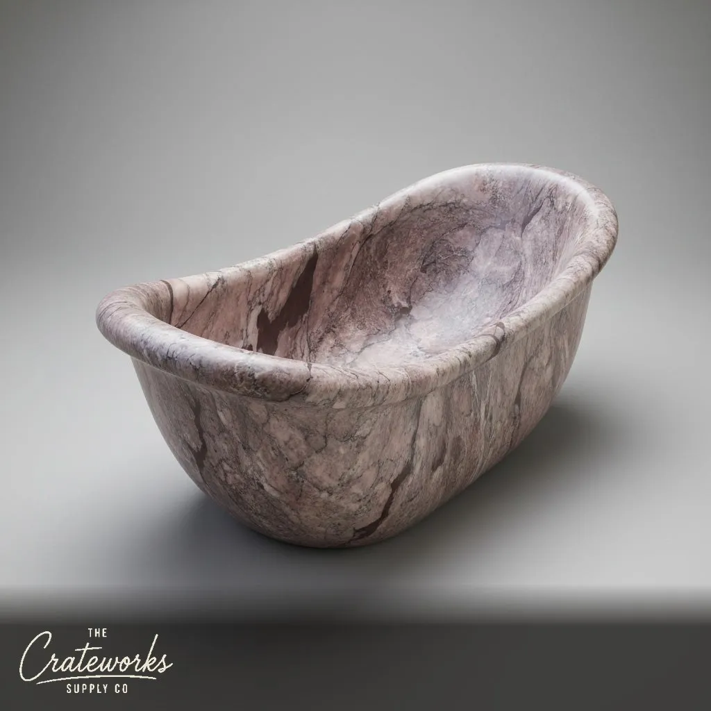 Stone tub — Oval rolled rim — 67.5 Inch Length — Rosa Venato