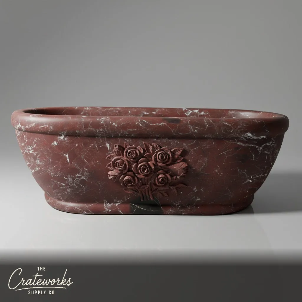 Luxury Rosso Lepanto Red Marble Bathtub with Rose Carving