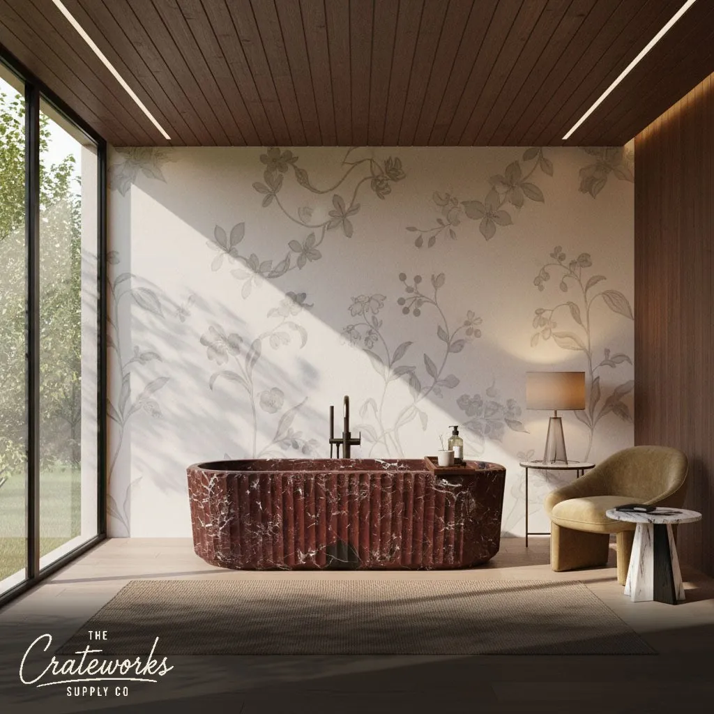 Rosso Lepanto Fluted Marble Bathtub for Luxury Bathrooms