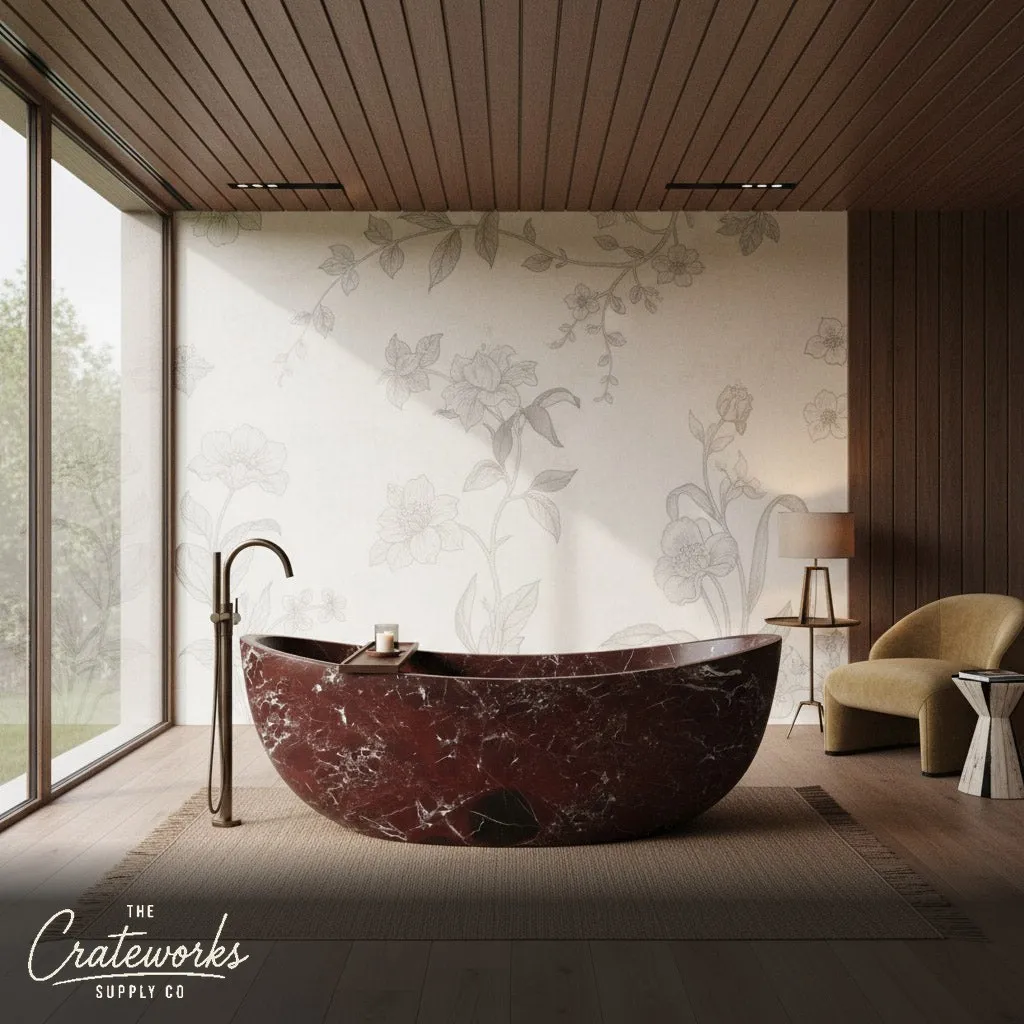 Rosso Lepanto Freestanding Marble Bathtub — Polished Luxury Stone Tub
