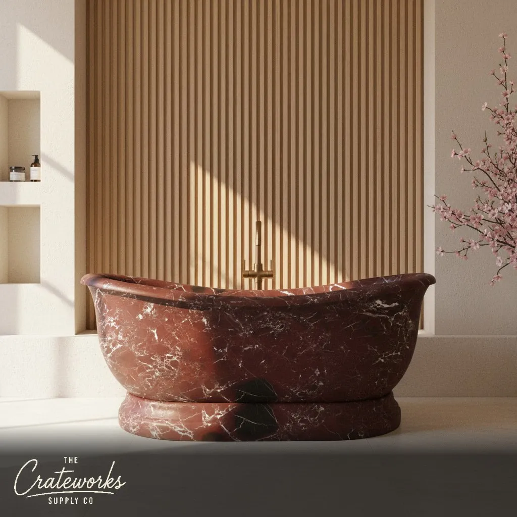 Rosso Lepanto Freestanding Marble Bathtub — Polished Red Marble