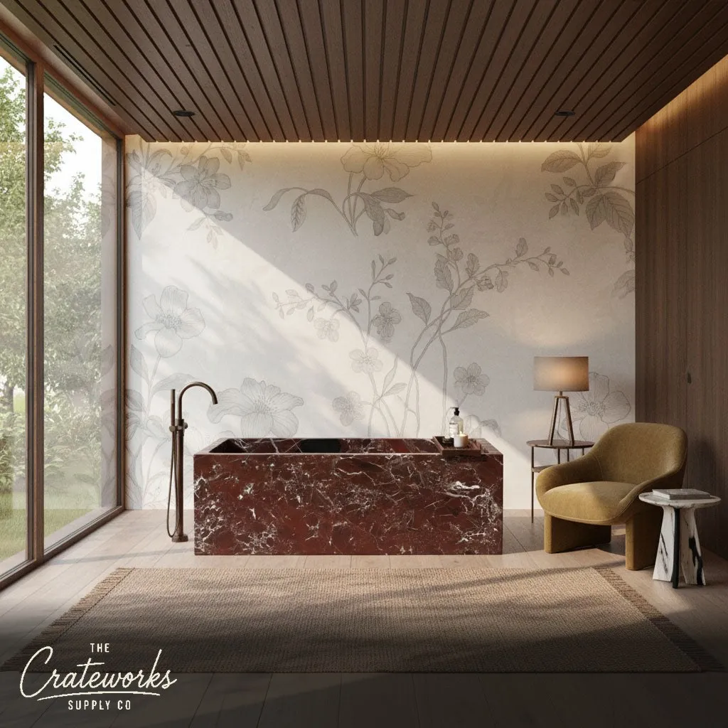 Rosso Lepanto Marble Bathtub - Elegant Rectangular Design