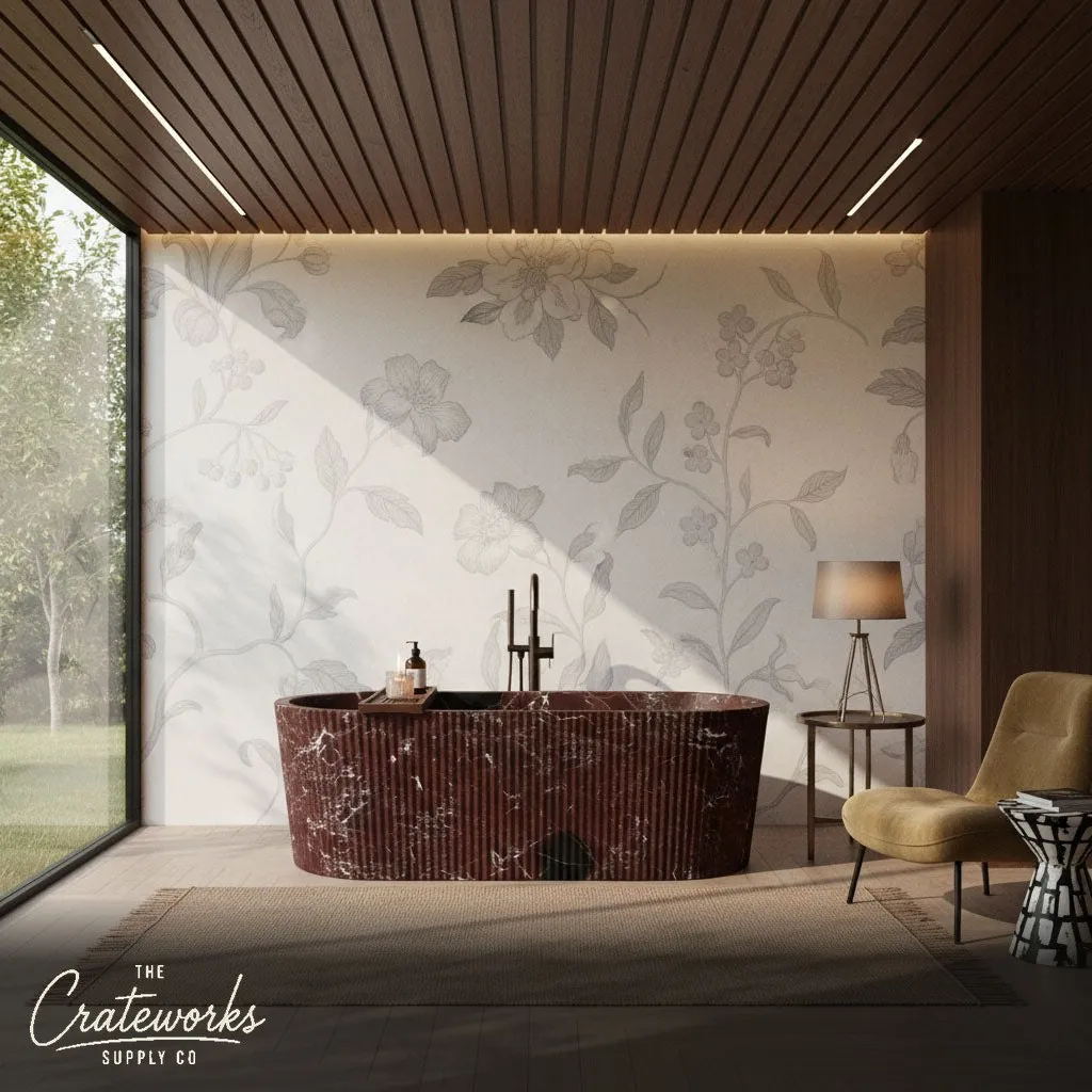 Rosso Lepanto Marble Fluted Bathtub — Luxury Bathroom Tub