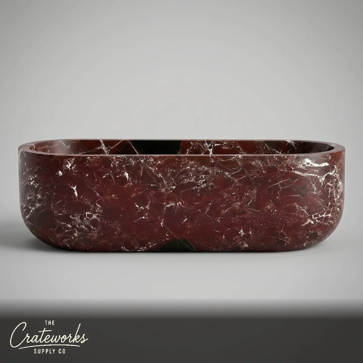 Rosso Lepanto Polished Oval Marble Bathtub for Luxury Bathrooms