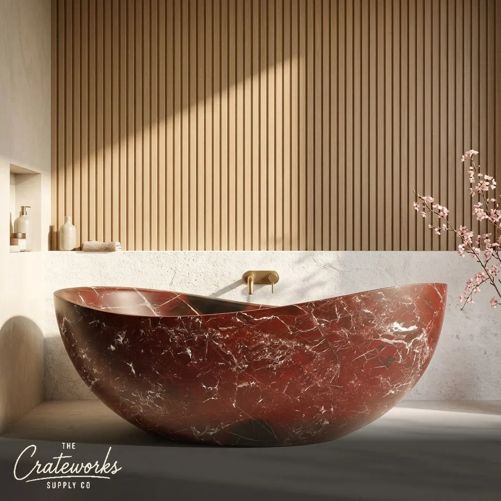 Rosso Lepanto Red Marble Bathtub — Sculptural Free-standing Design