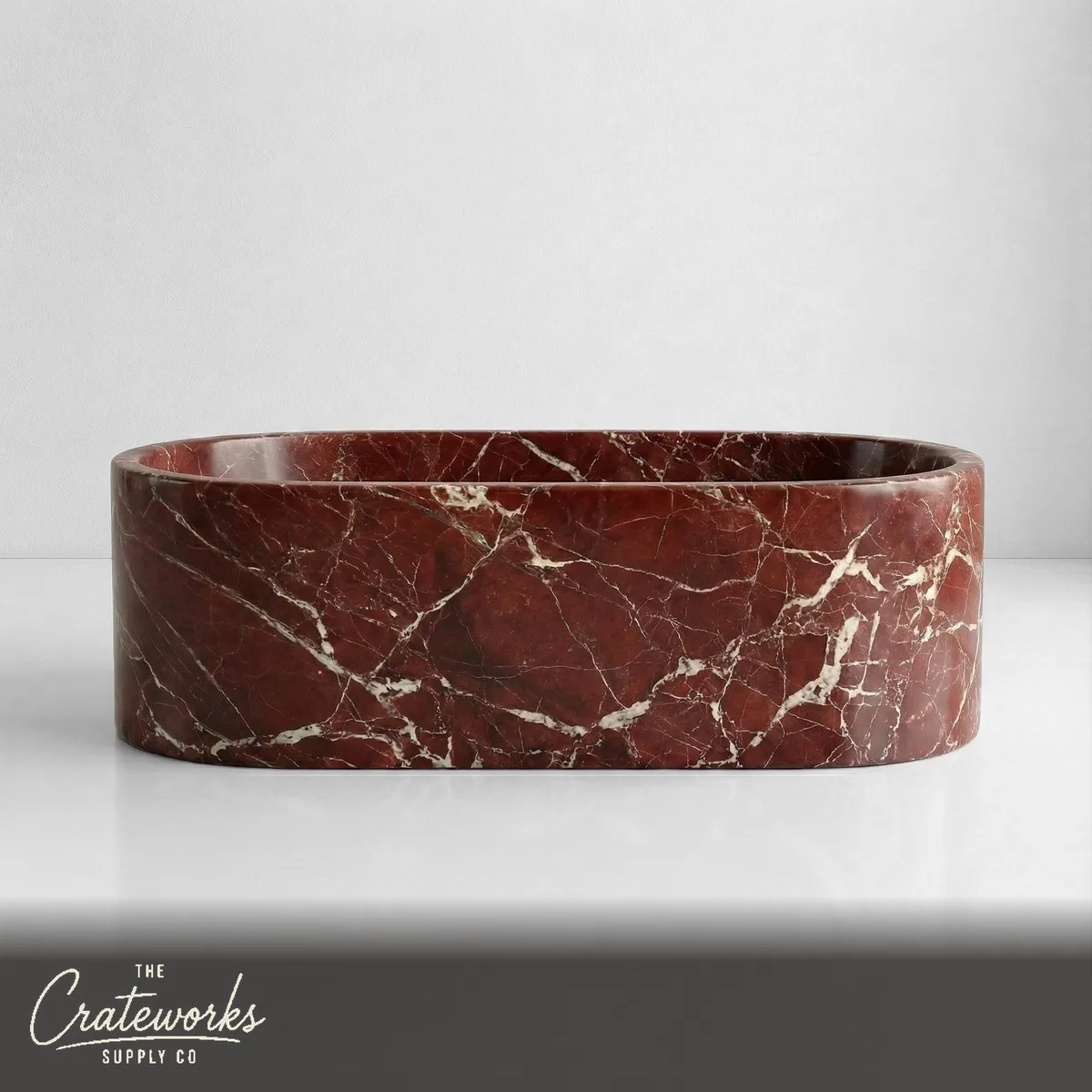 Rosso Levanto Marble Freestanding Bathtub - Elliptical