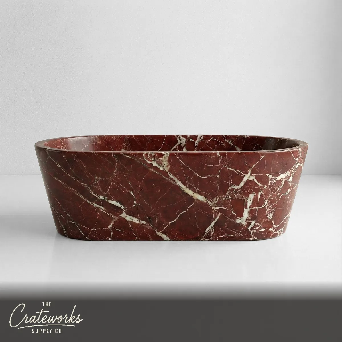 Rosso Levanto Marble Freestanding Bathtub - Tapered