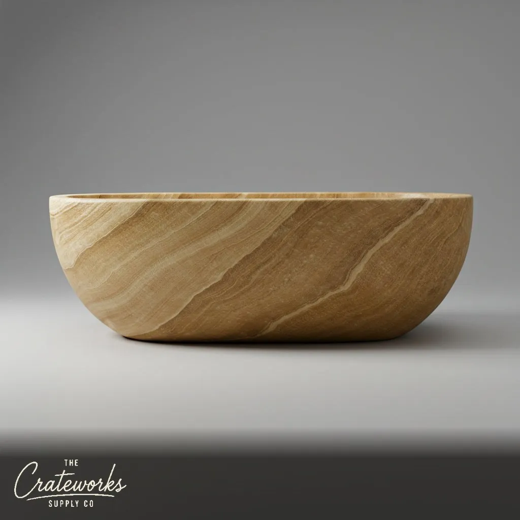Stone tub — Hand-carved oval design — 73 Inch Length — Semi-Transparent Travertine