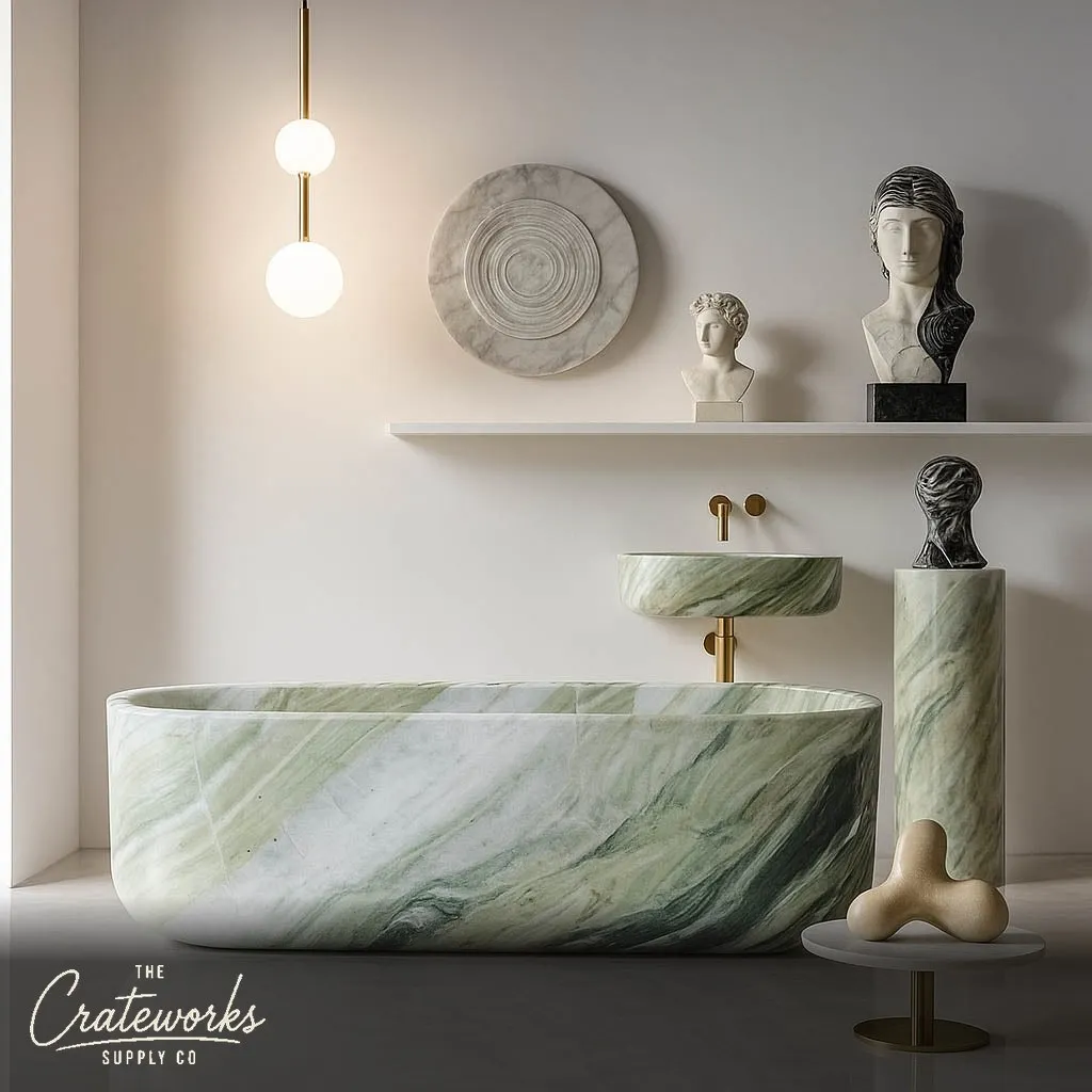 Custom Bathtub — Hand-Carved from Luxury Shangri-la Jade 70.87" Long