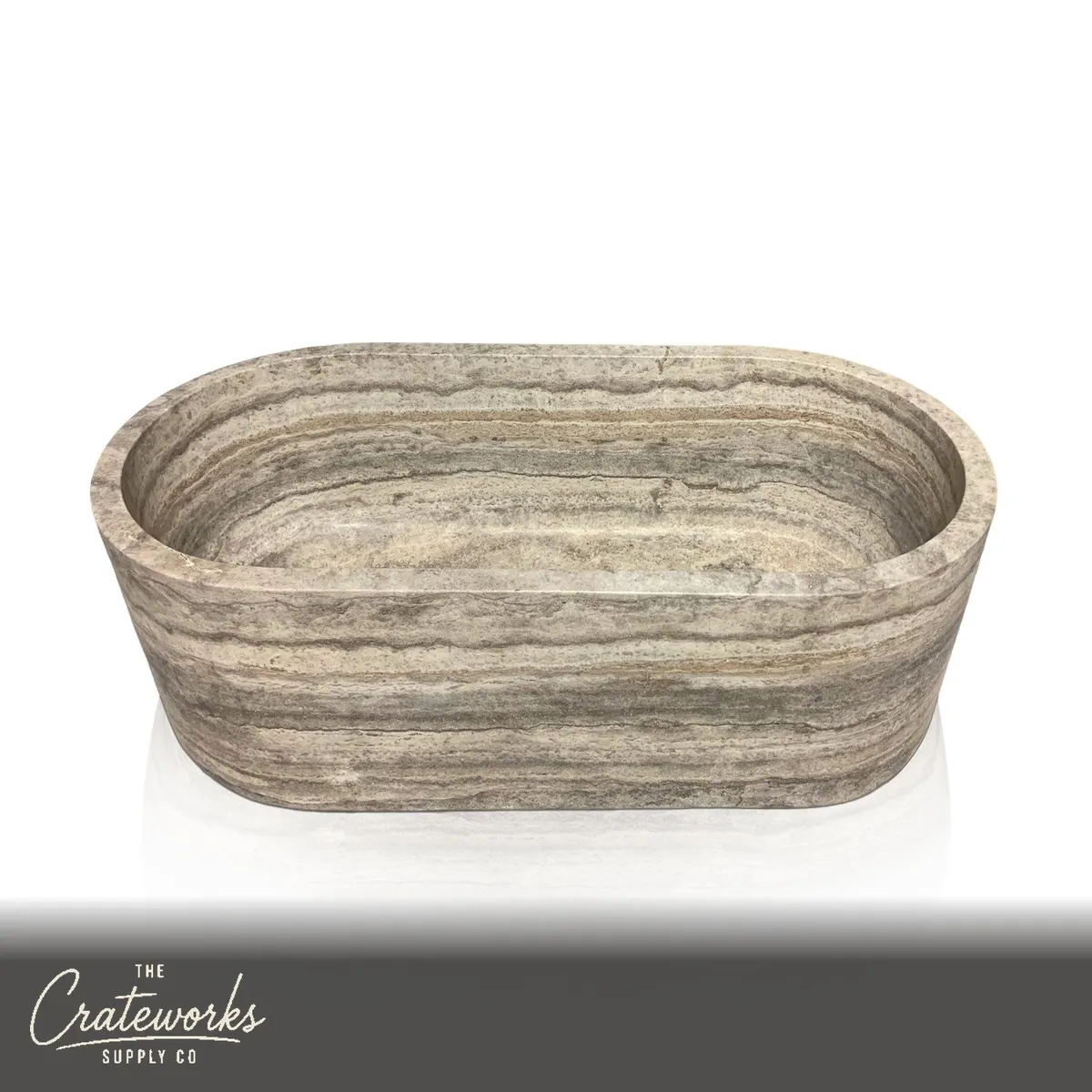 Travertine Tub — Silver Gray Stone Oval Wave 70.87" Long
