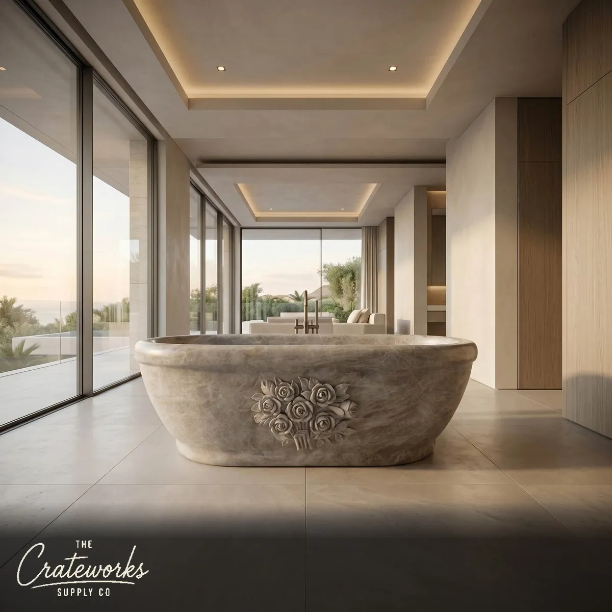 Exquisite Taj Mahal Marble Bathtub with Floral Carving