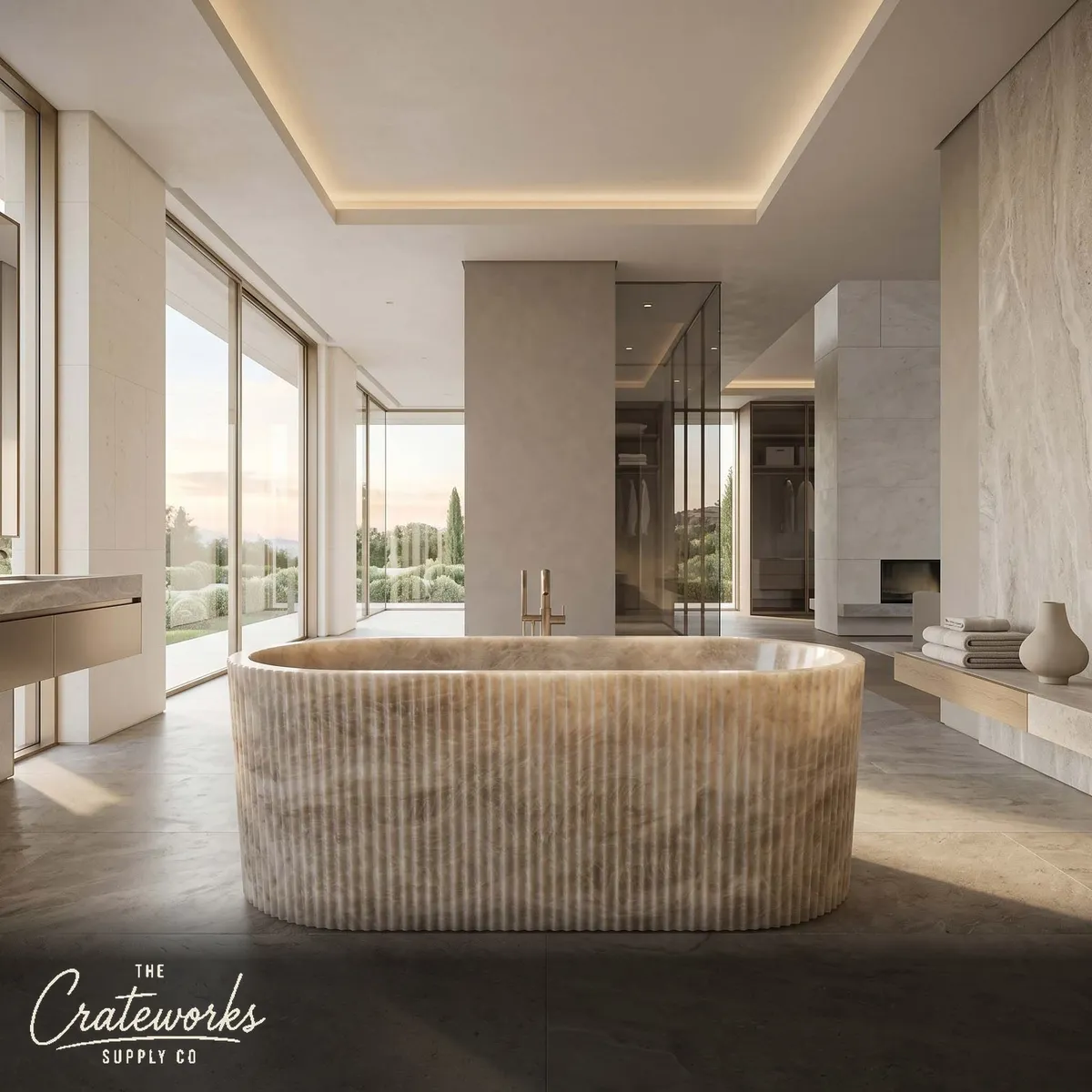 Fluted Taj Mahal Marble Bathtub — Luxury Soaking Tub