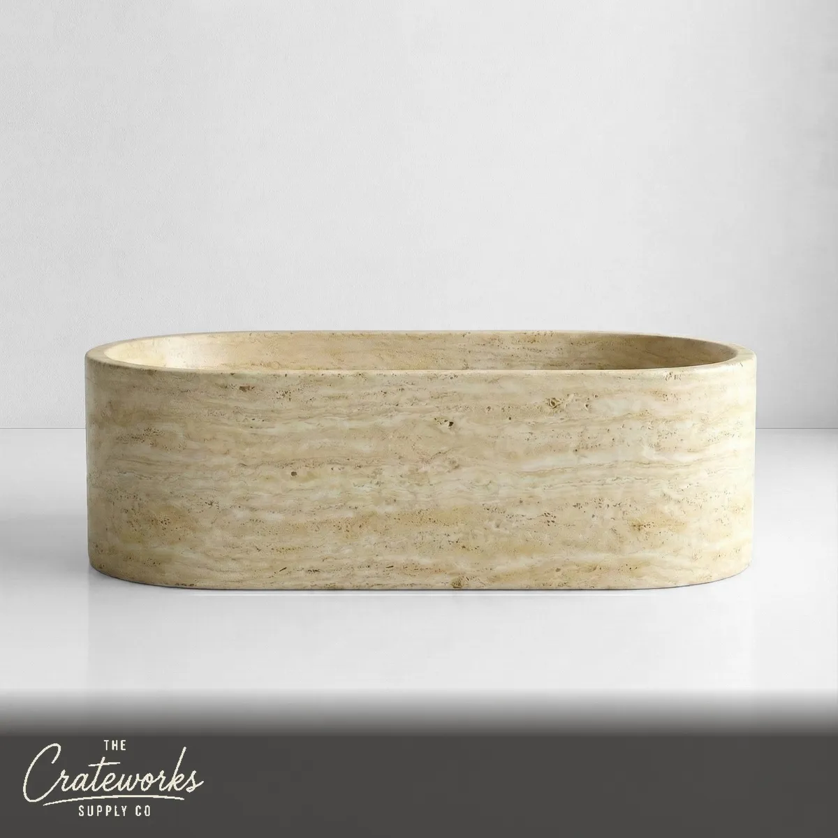 Beige Travertine Freestanding Bathtub - Elliptical