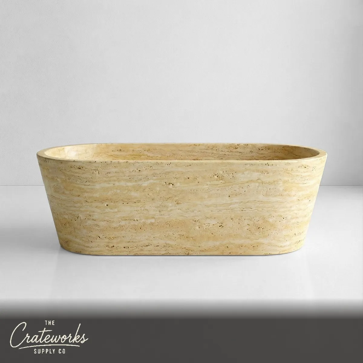 Beige Travertine Freestanding Bathtub - Tapered