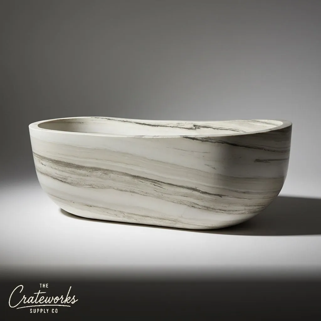 Marble bathtub — oval freestanding design — 73 Inch — Vento Bianco