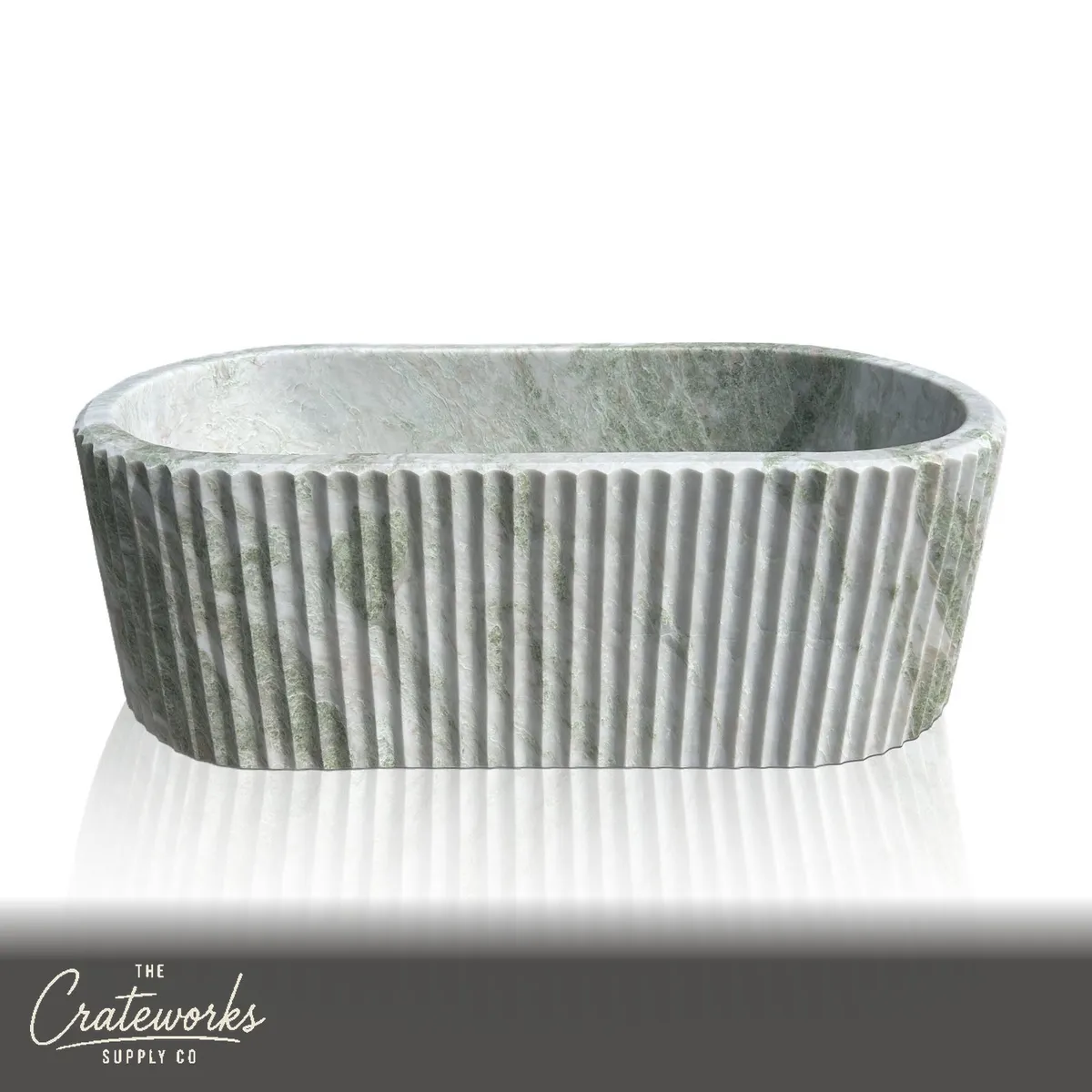 Marble Bath — Verde Crema Alpina Ribbed Oval Soaking 70.87" Long