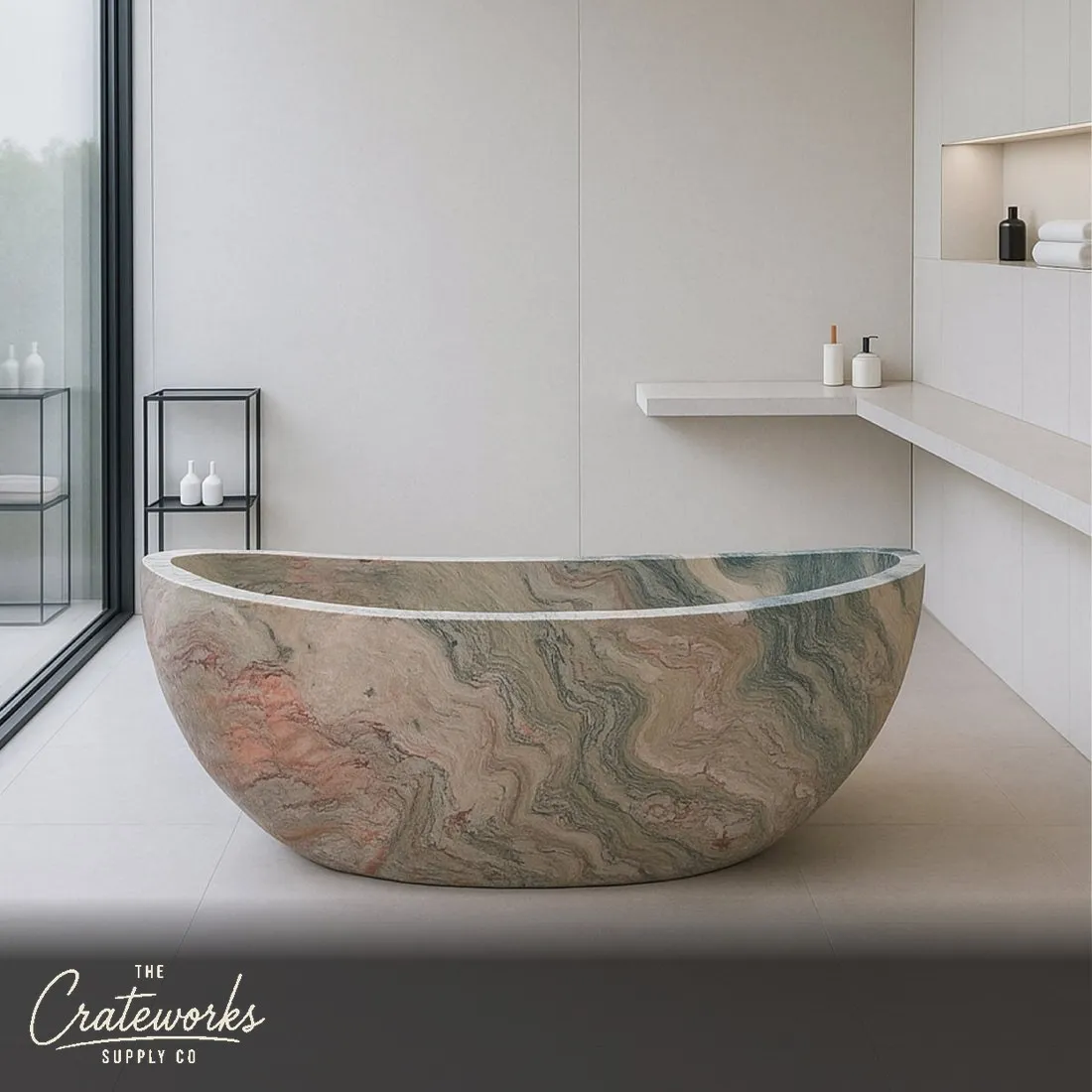 Unique Natural Stone Tub made from Verde Rosato Imperiale Marble