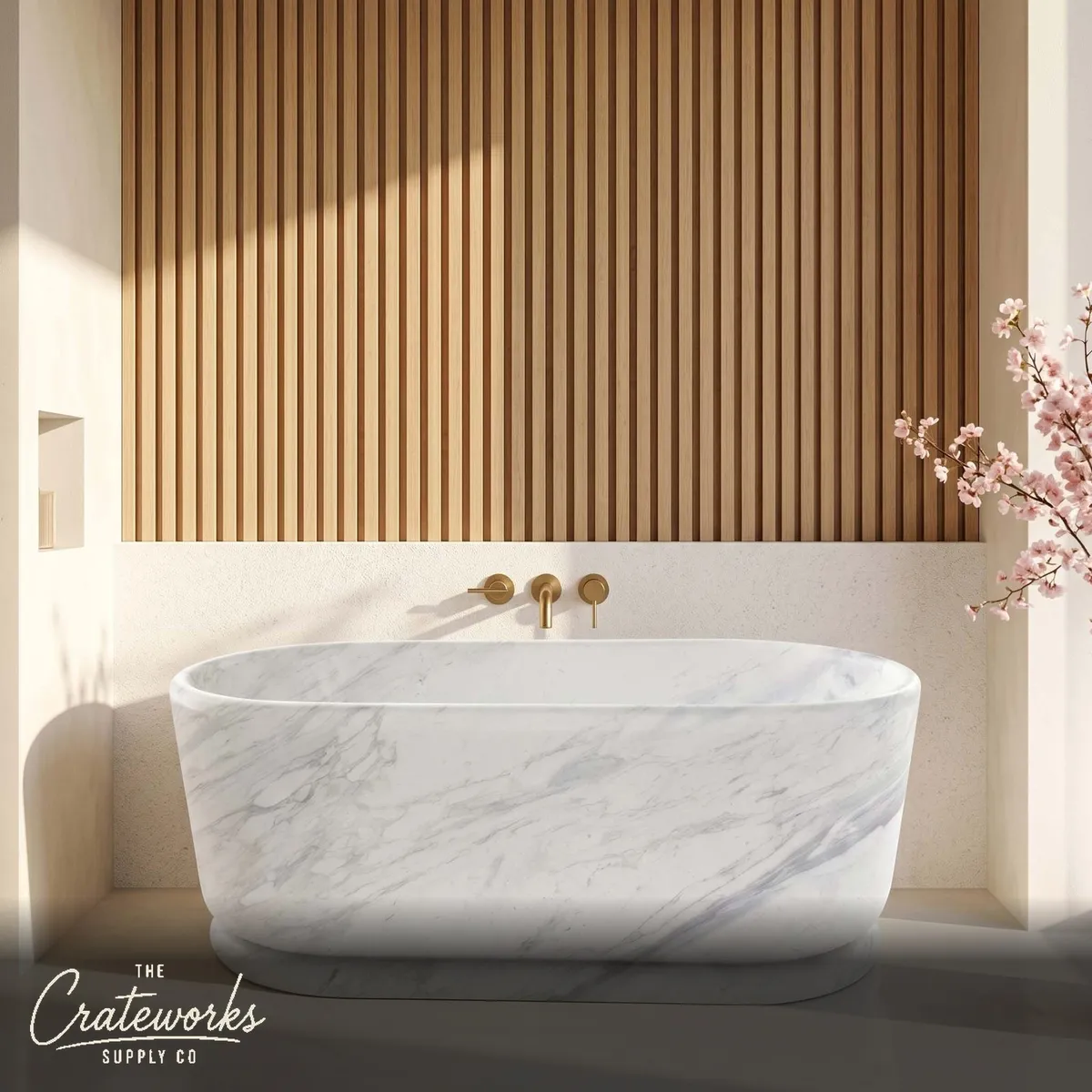 Marble bathtub — Elegant oval shape — 71 Inch Length — Volakas Marble