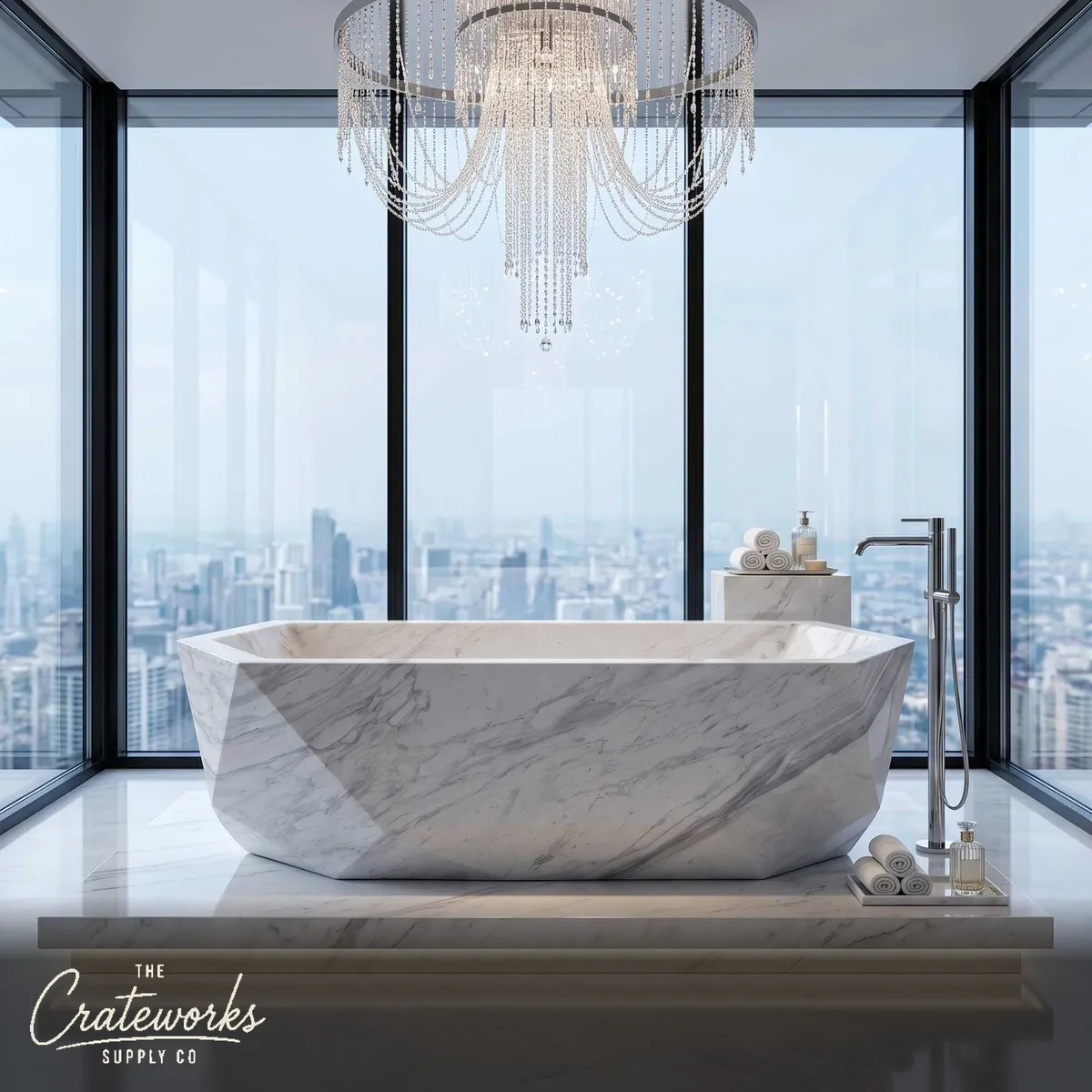 Marble bathtub — Faceted Geometric Shape — 70.87" Length — Volakas Marble