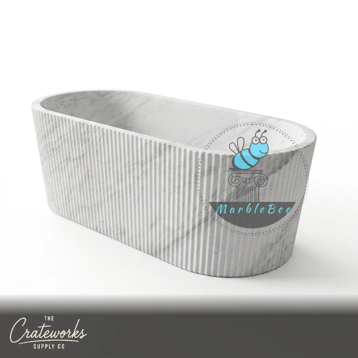 Marble bathtub — Fluted oval design — 70.87" Length — Volakas Marble
