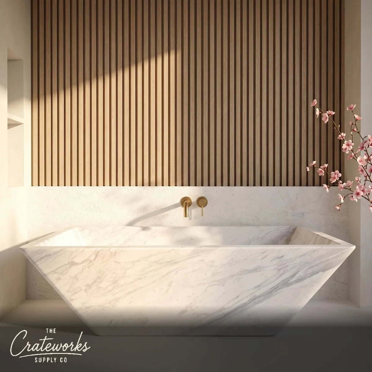 Marble bathtub — Modern geometric design — 70.87" Length — Volakas Marble