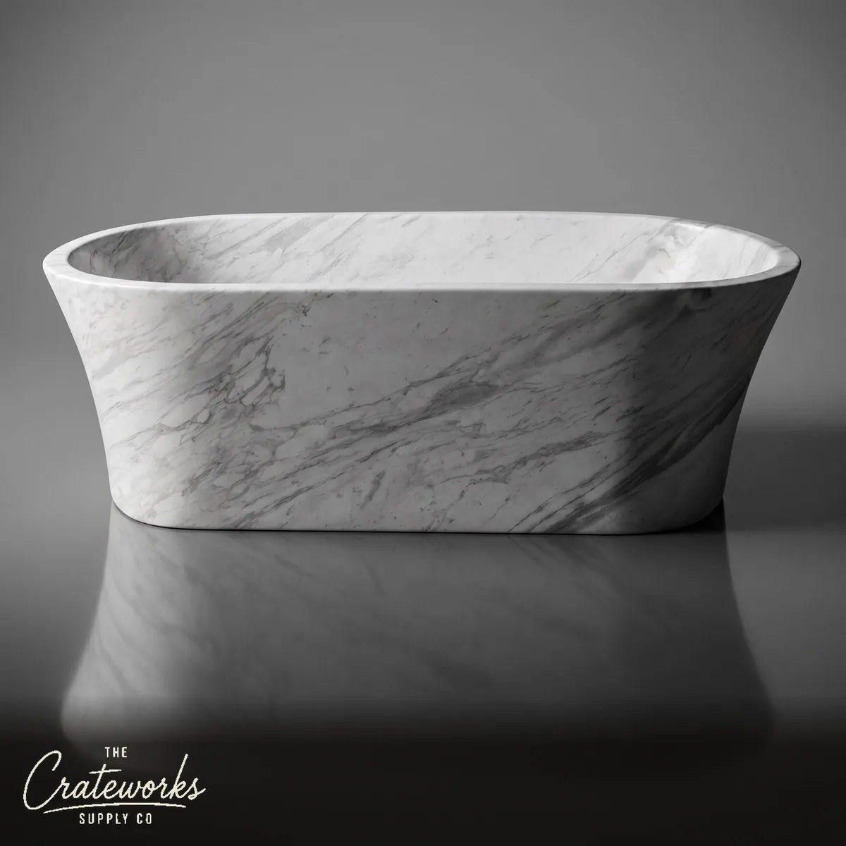 Marble bathtub — Oval Flared Rim — 71 Inch Length — Volakas Marble