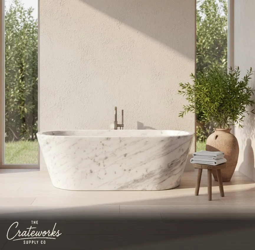 Marble bathtub — Oval Freestanding Design — 70.9 Inch Length — Volakas Marble