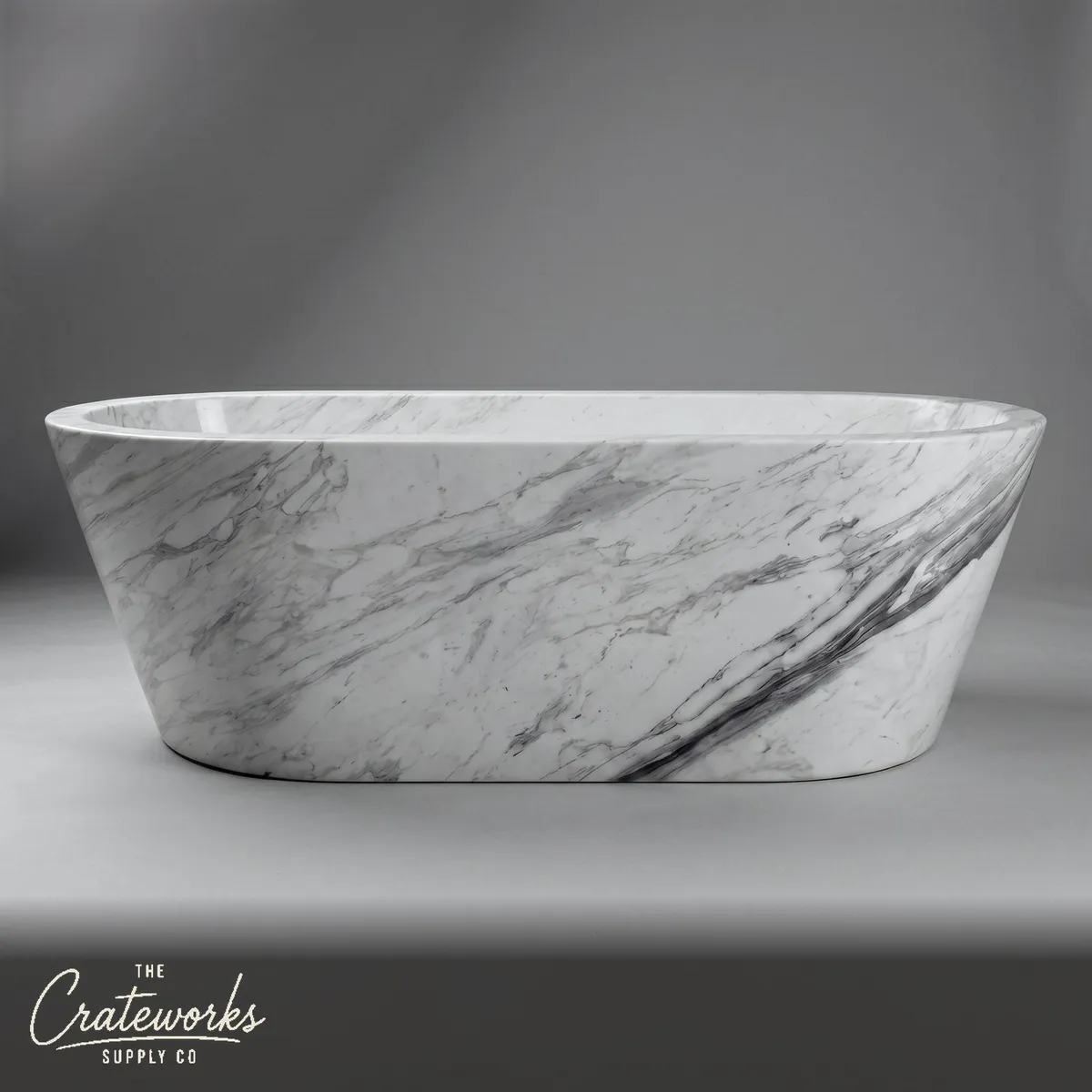 Marble bathtub — Oval Freestanding Design — 71 Inch Length — Volakas Marble