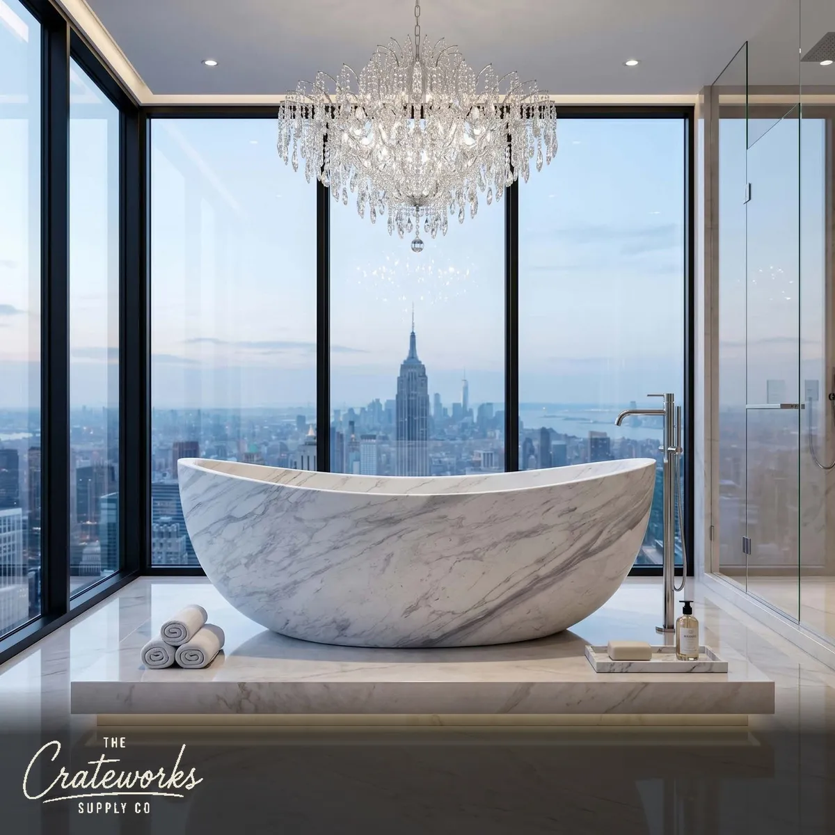 Marble bathtub — Oval Freestanding Vessel — 70.87 Inch Length — Volakas Marble