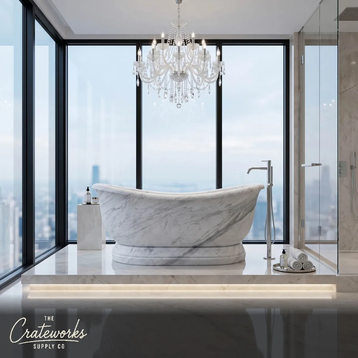 Marble bathtub — Oval pedestal design — 71 Inch Length — Volakas Marble