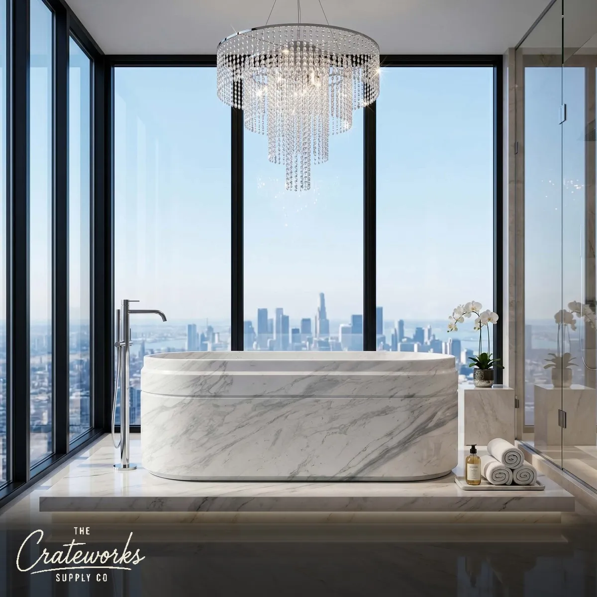 Marble bathtub — Sculpted layered oval — 70.87 Inch Length — Volakas Marble