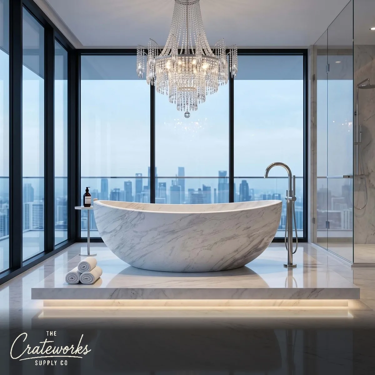Marble bathtub — Sculptural Boat Shape — 71 Inch Length — Volakas Marble